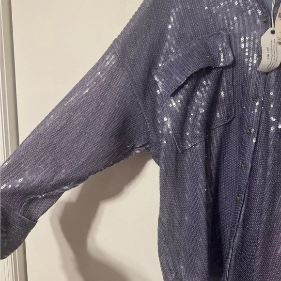 Pilcro Shimmering Sequin Blouse - Silver Blue, medium - Picture 4 of 8